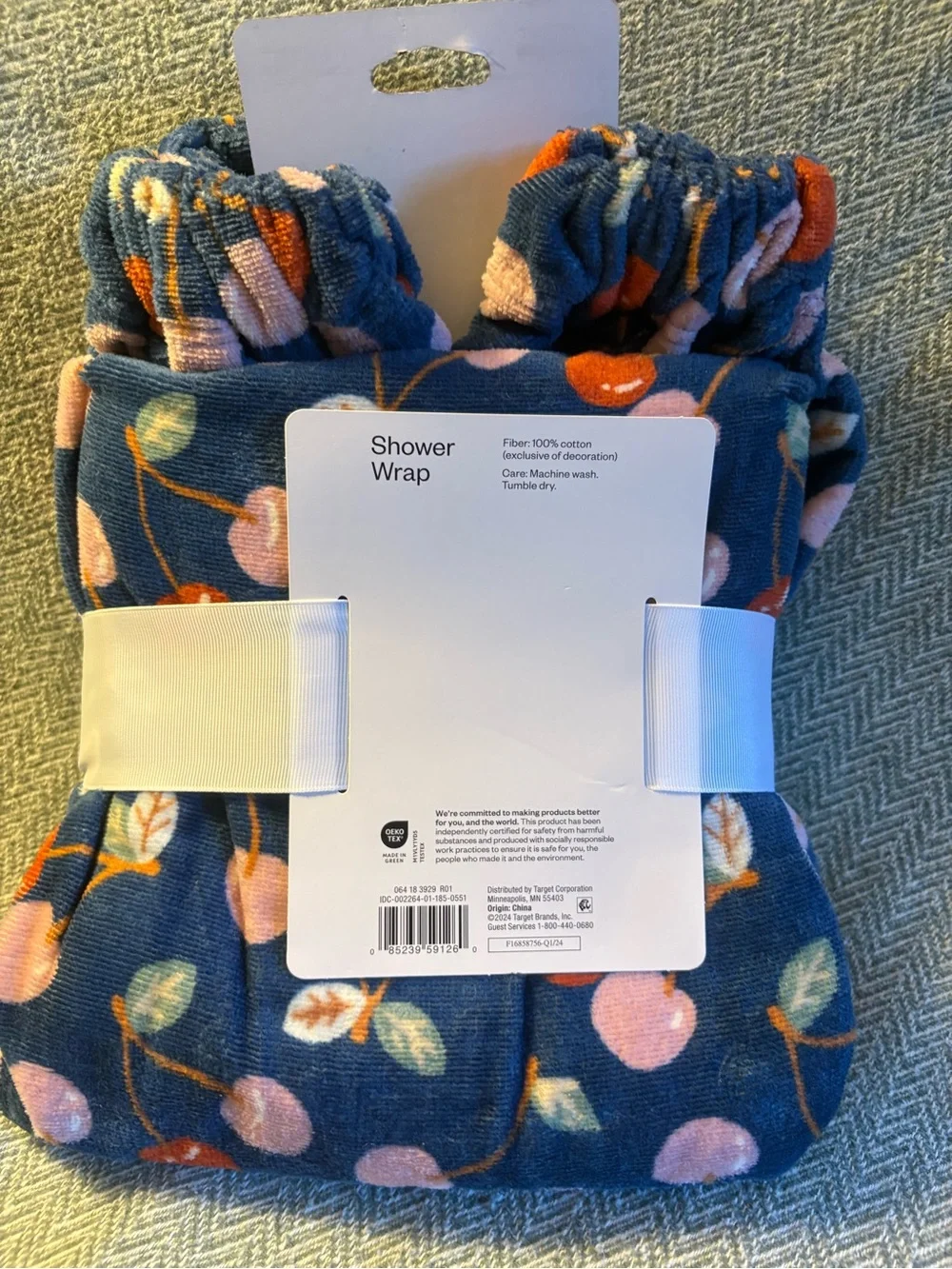 NWT Shower Towel Wrap with Pink and Orange Cherry Print